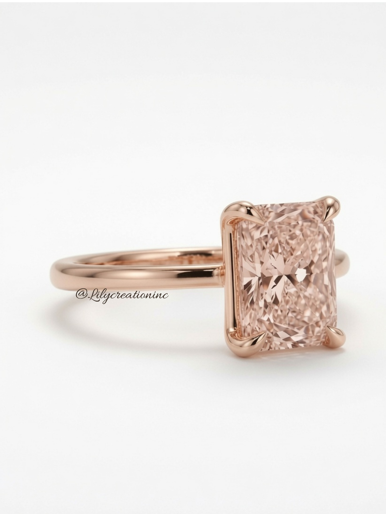 Pink Radiant Cut Solitaire Diamond Engagement Ring