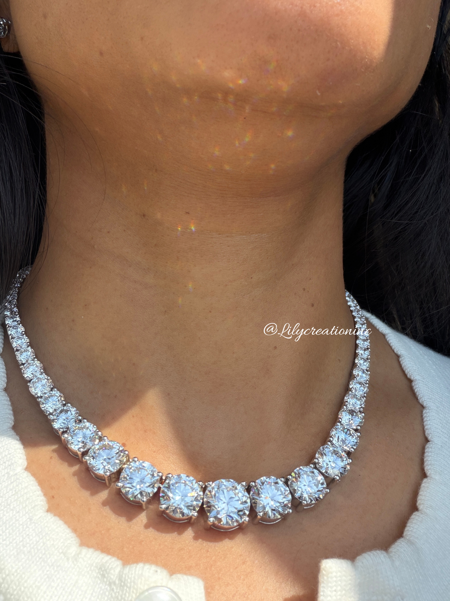 50 Carat Round Graduated Diamond Tennis Necklace