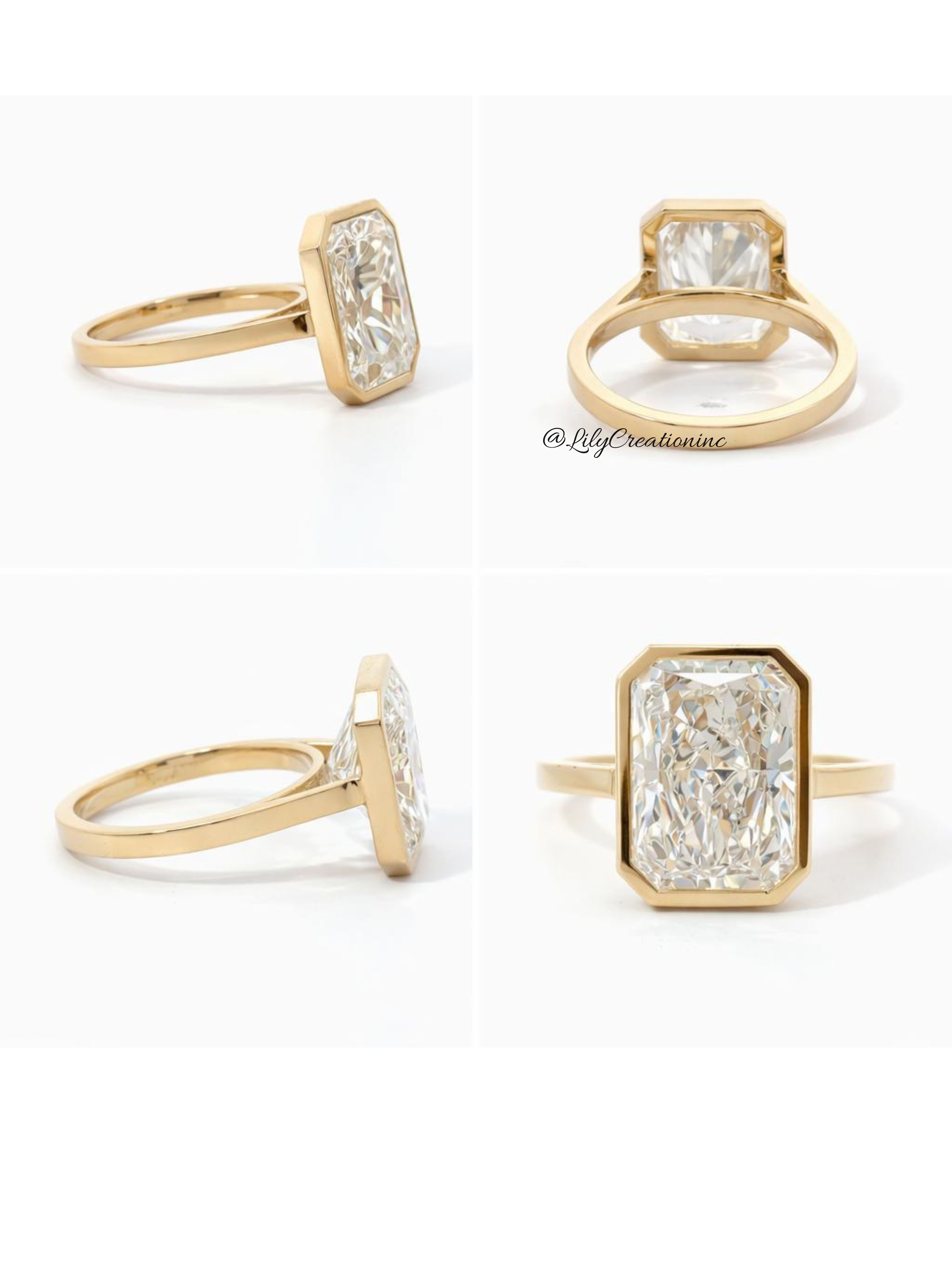 Radiant Cut Gold Bezel Lab Grown Diamond Engagement Ring