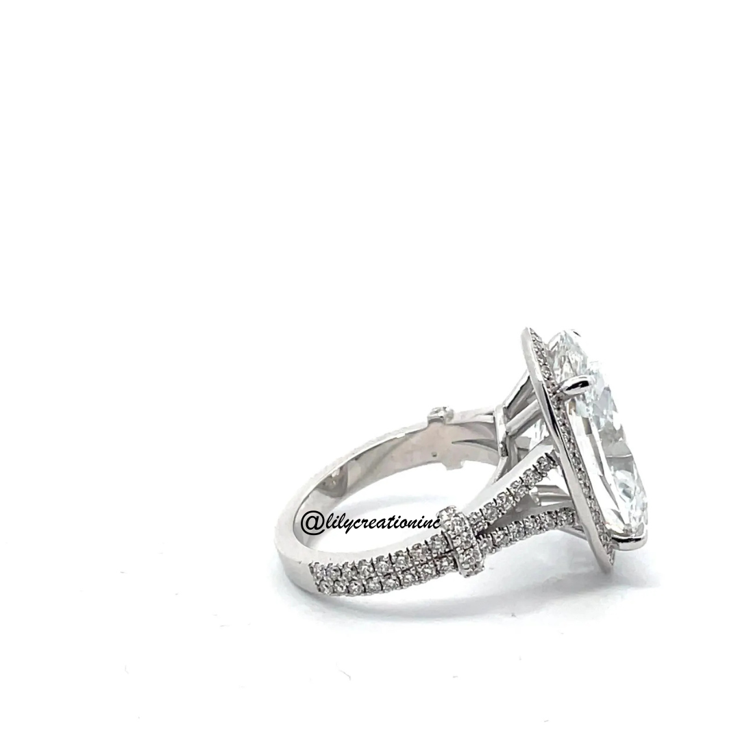 Oval Diamond Engagement Ring With Split Shank and Pave Diamonds