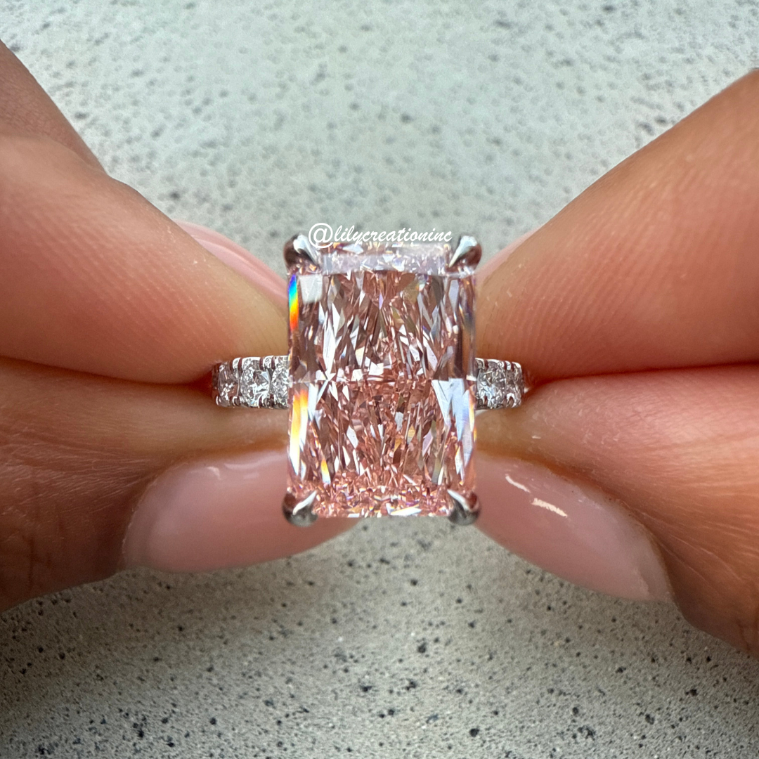 Pink Radiant Diamond Engagement Ring With Side Diamonds