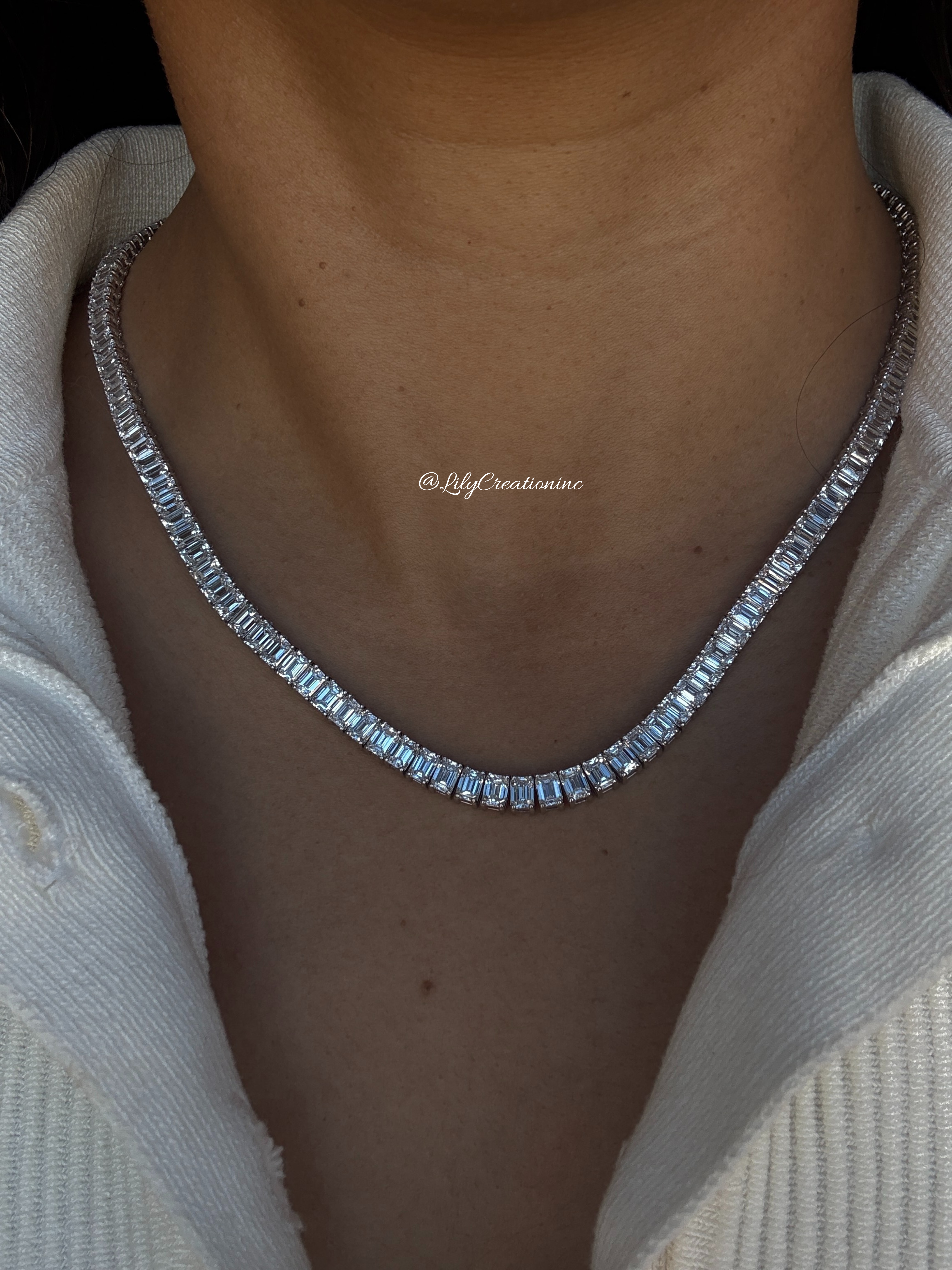 32 Carat Emerald Cut Diamond Tennis Necklace