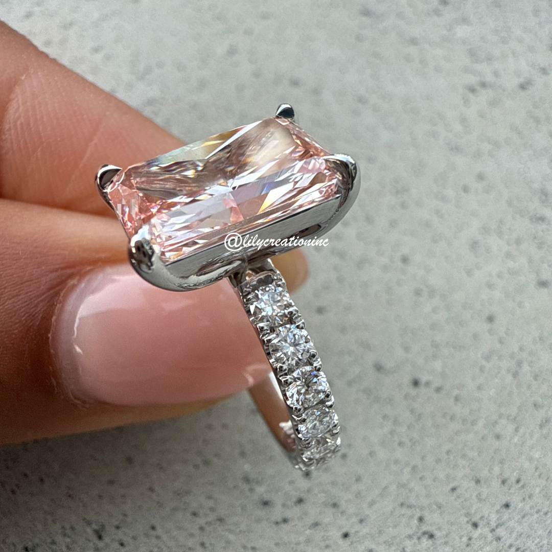 Pink Radiant Diamond Engagement Ring With Side Diamonds