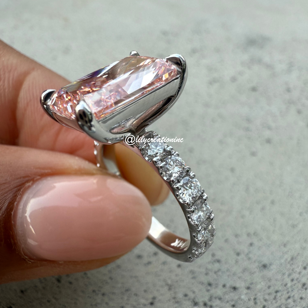 Pink Radiant Diamond Engagement Ring With Side Diamonds