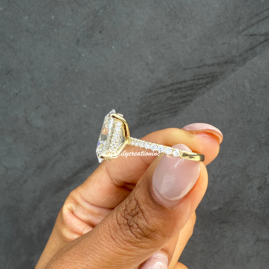 Oval Diamond Engagement Ring With 1/2 Coverage Side Stones & Hidden Halo