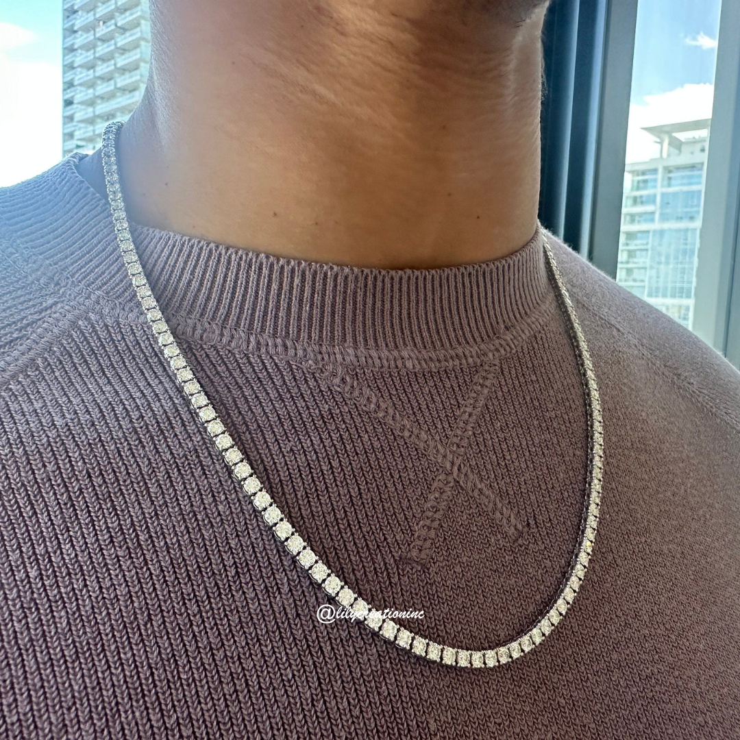 Men's 25 Carat Round Lab Grown Diamond Tennis Necklace