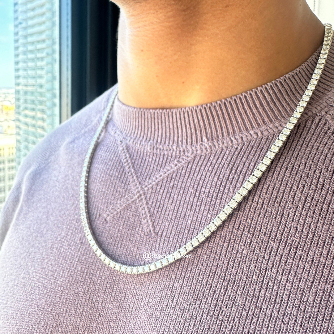 Men's 25 Carat Round Lab Grown Diamond Tennis Necklace