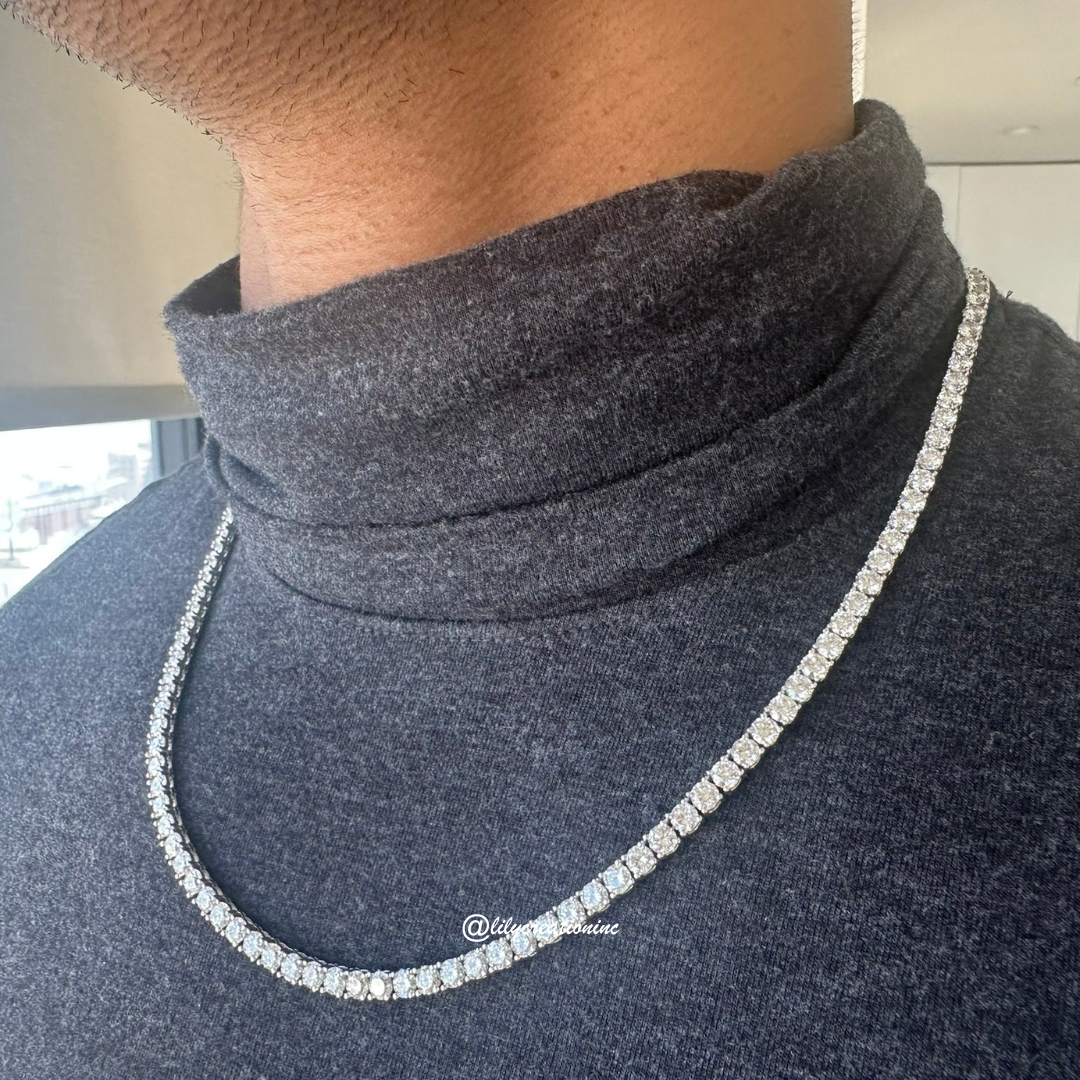Men's 30 Carat Round Diamond Tennis Necklace