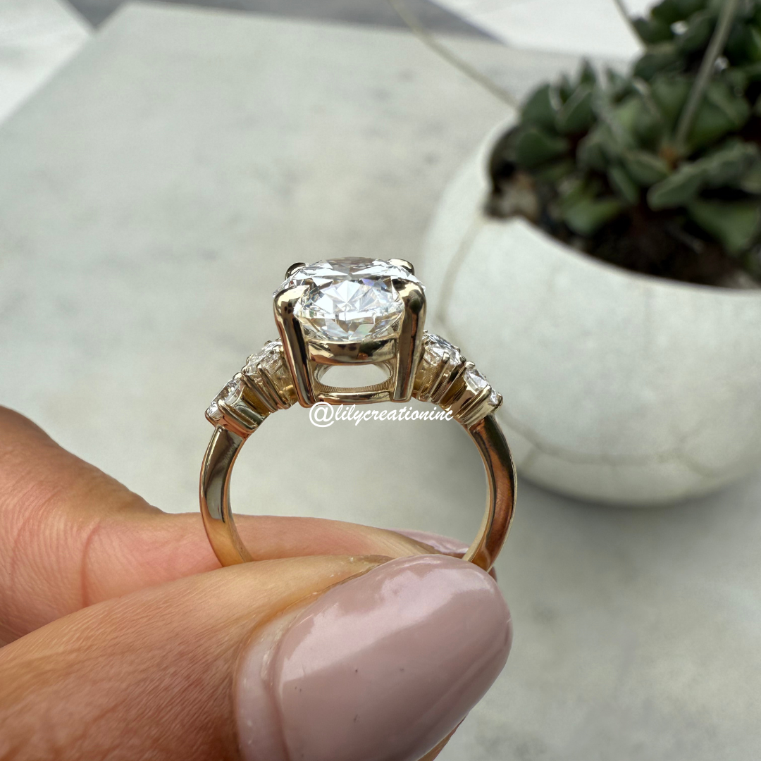 Oval Diamond Engagement Ring With Marquee & Round Side Stones