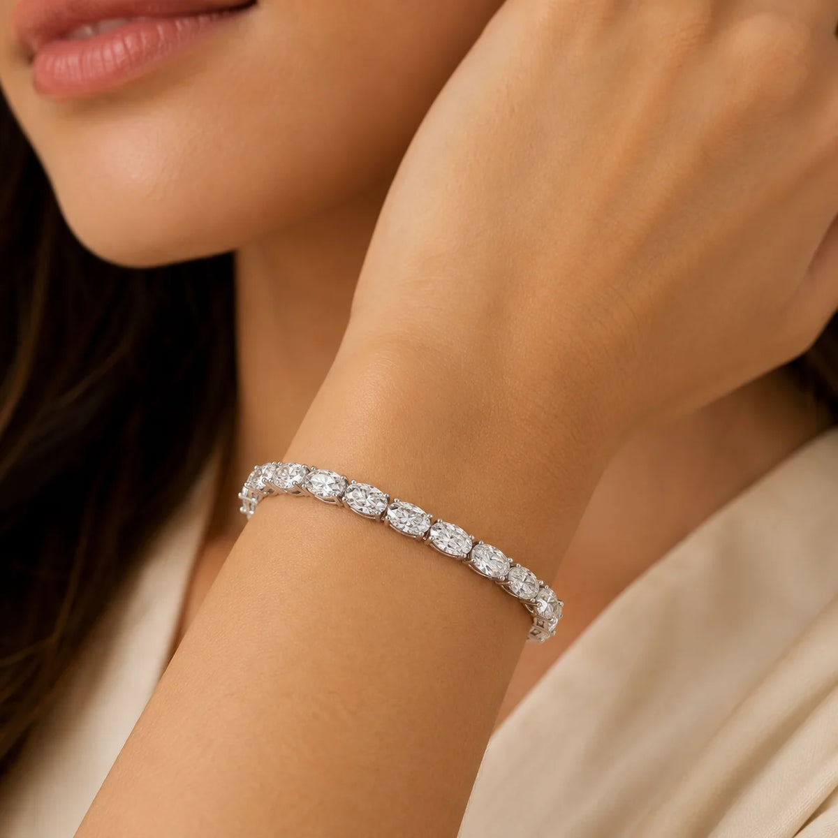 14.50 CTW East-West Oval Diamond Tennis Bracelet 14K Gold