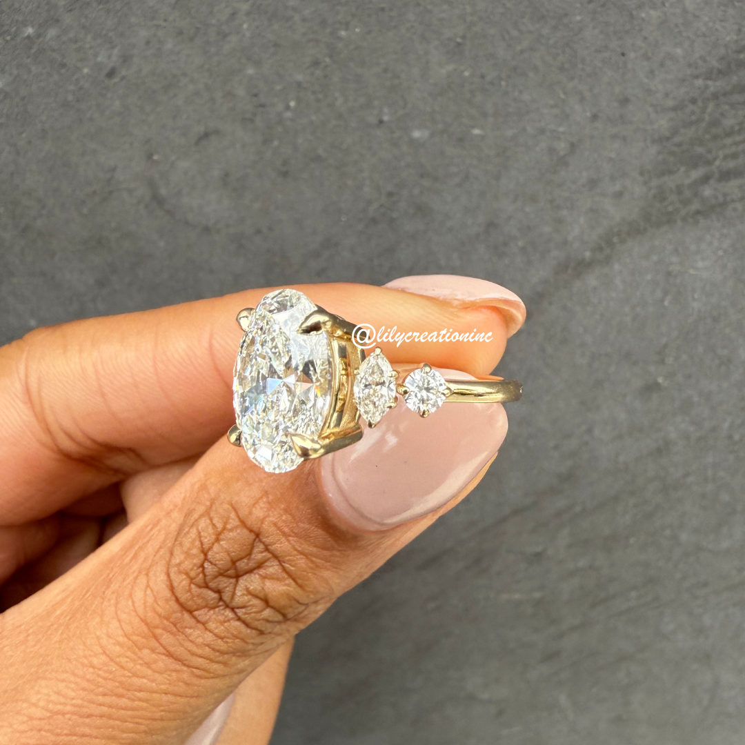 Oval Diamond Engagement Ring With Marquee & Round Side Stones