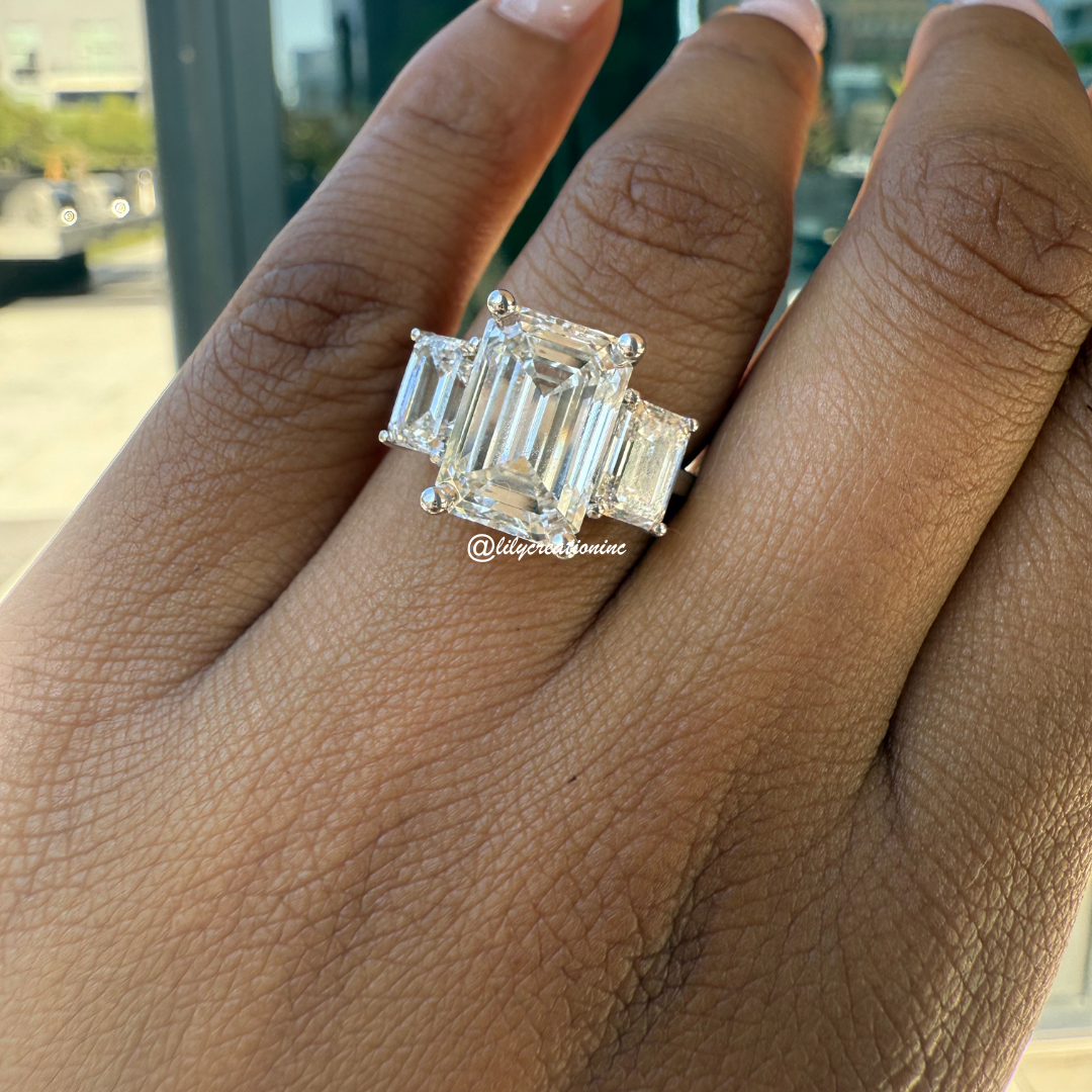 3 Stone Emerald Cut Diamond Engagement Ring
