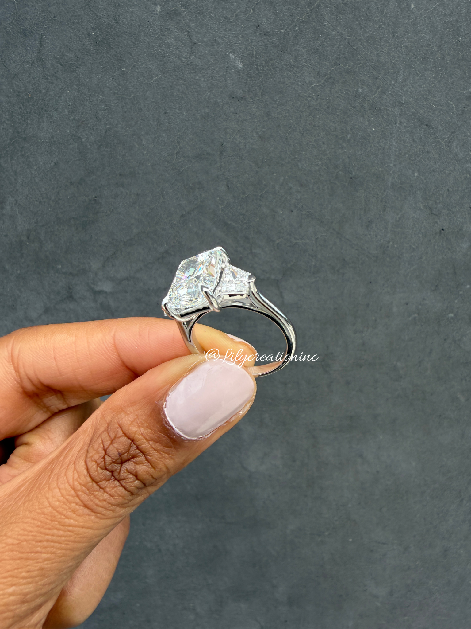 Radiant Cut Lab Grown Diamond Engagement Ring with Trapezoid Side Stones