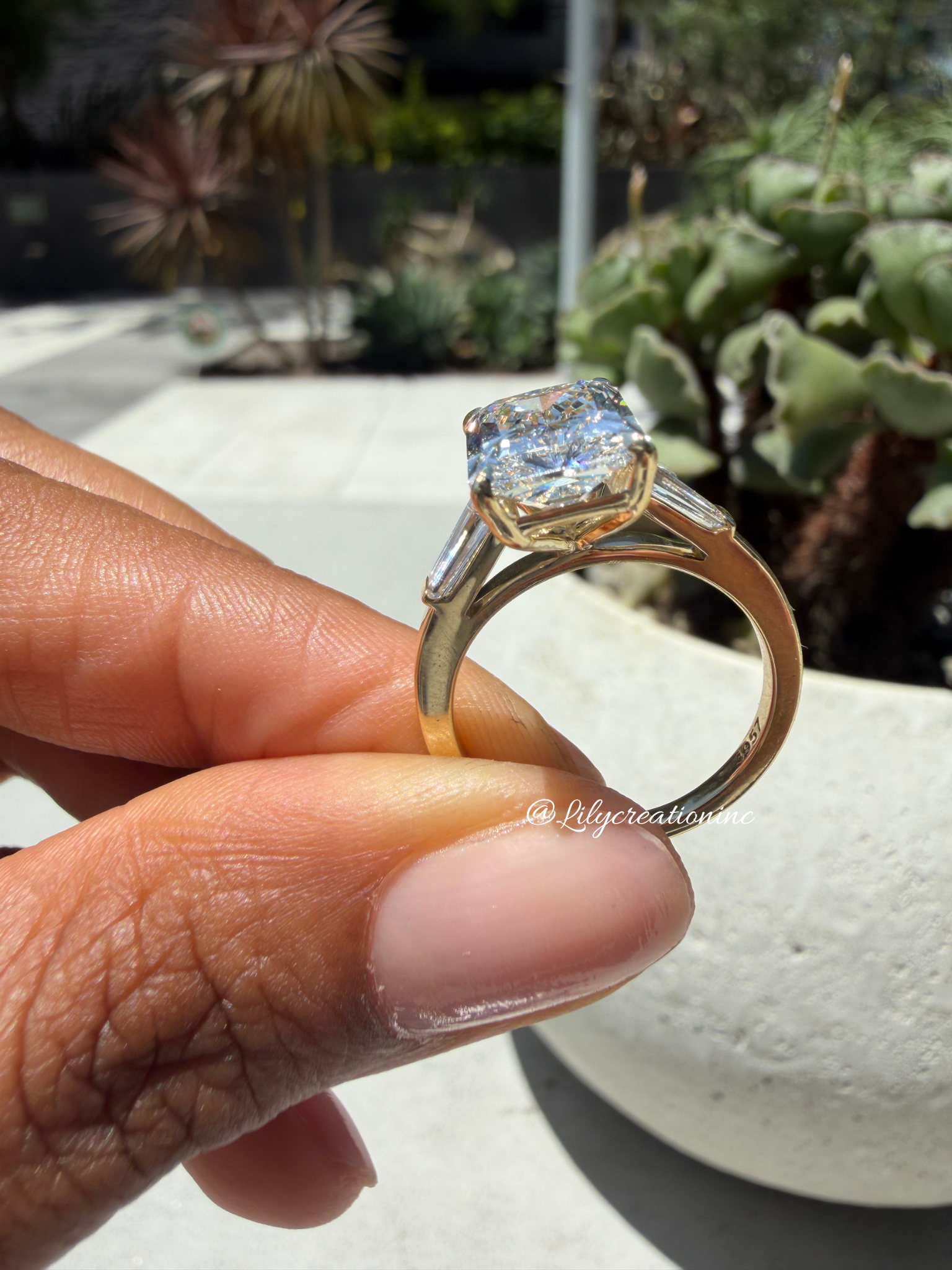 Radiant Cut Lab Grown Diamond Engagement Ring with Taper Baguettes Side Stones