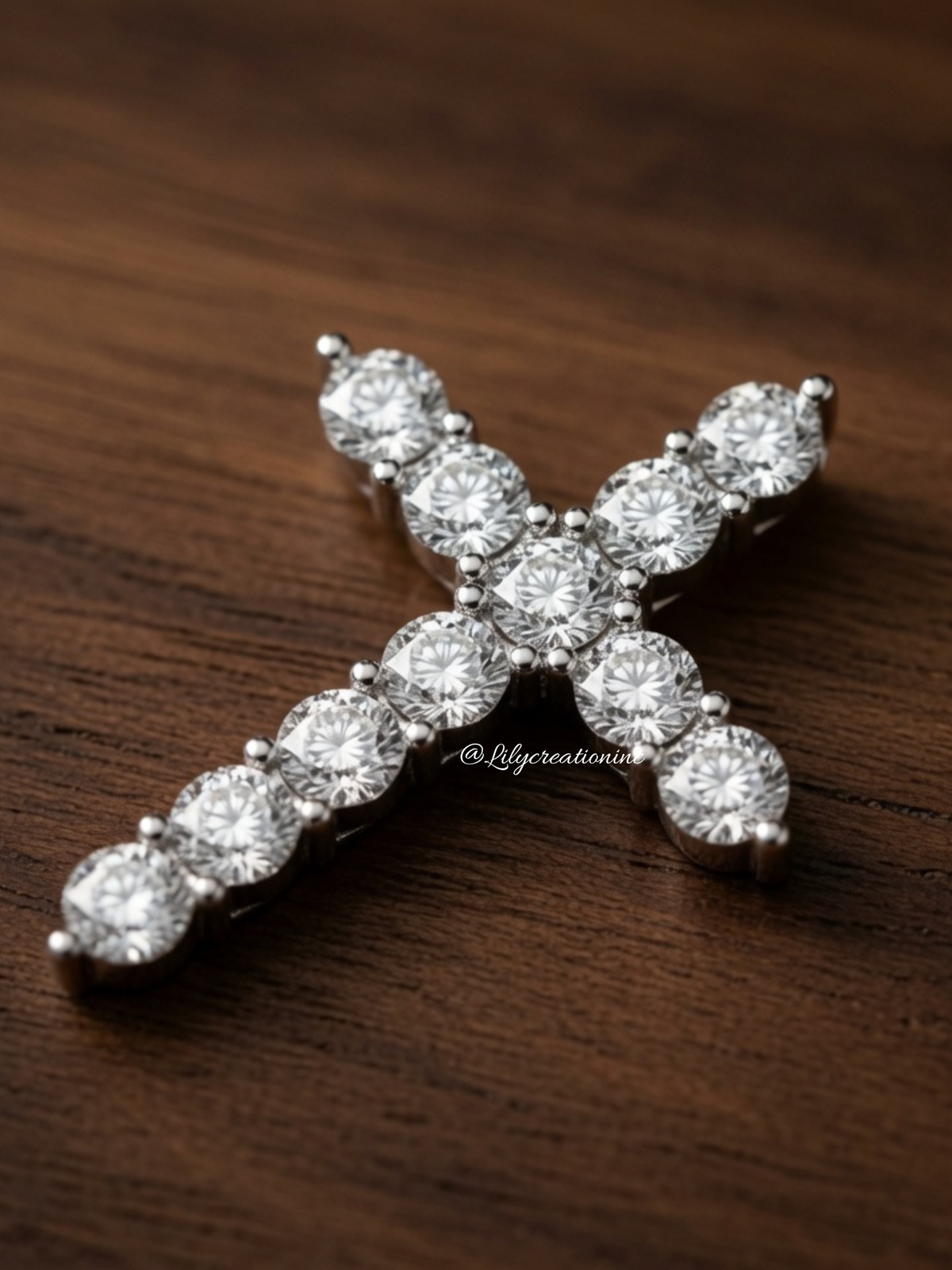 Round 11 Stones Lab Grown Diamond Cross Pendant