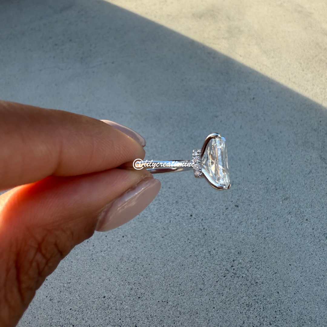 Radiant Cut Solitaire Diamond Engagement Ring With Hidden Halo