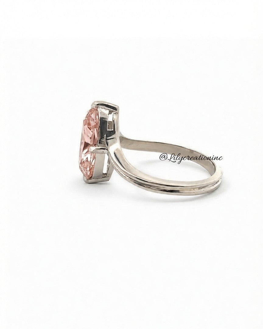 Pink Marquee V Shape Band Solitaire Diamond Engagement Ring