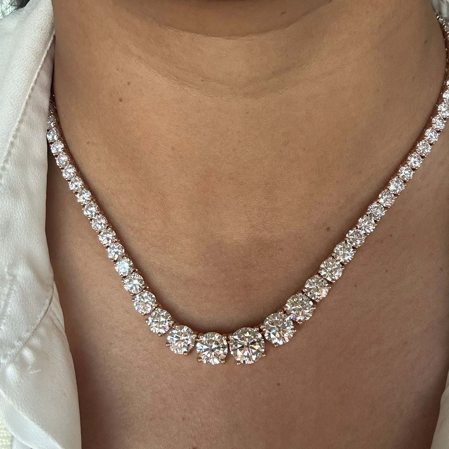 40 Carat Graduated Lab Grown Diamond Tennis Necklace