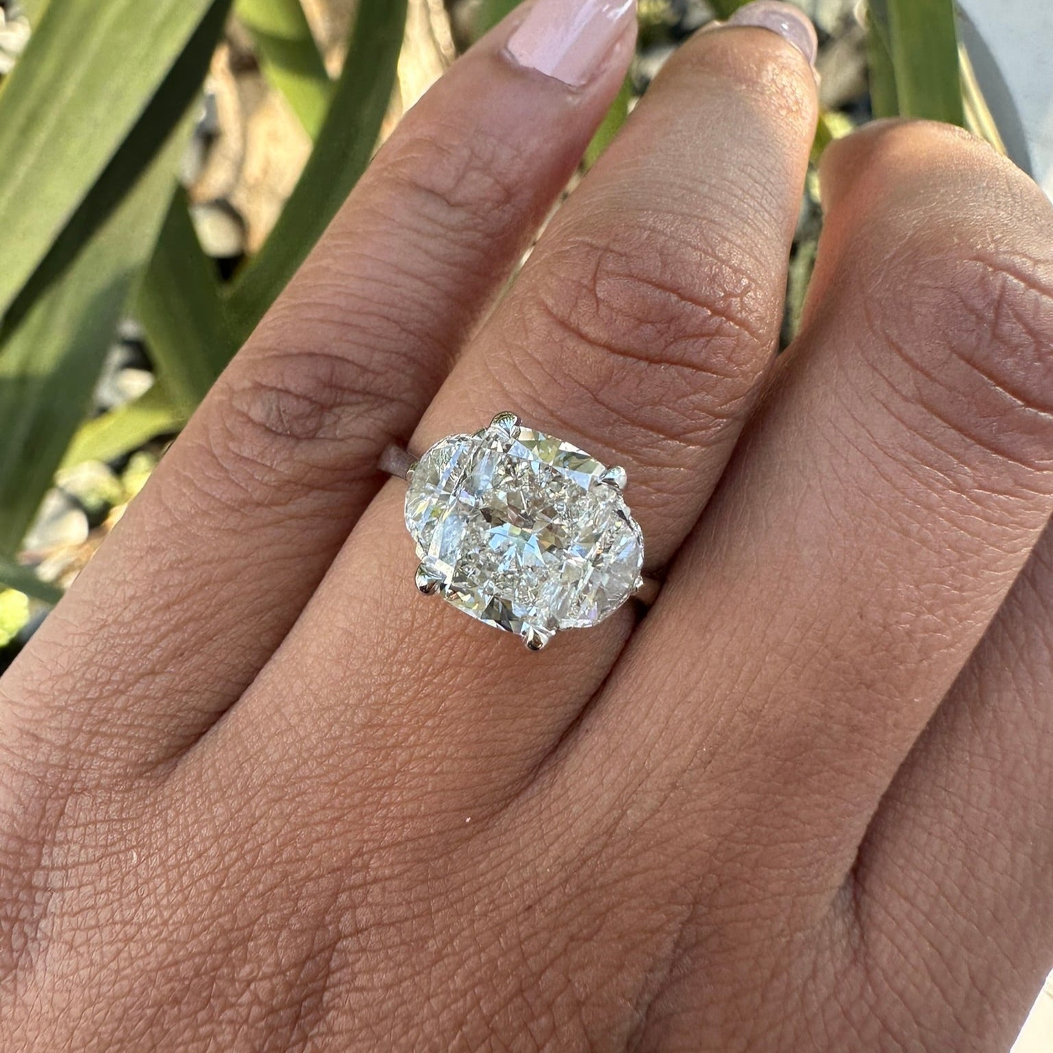 3 Stone Cushion Cut Diamond Engagement Ring