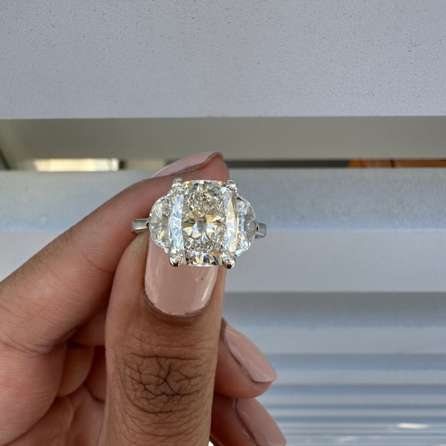 3 Stone Cushion Cut Diamond Engagement Ring