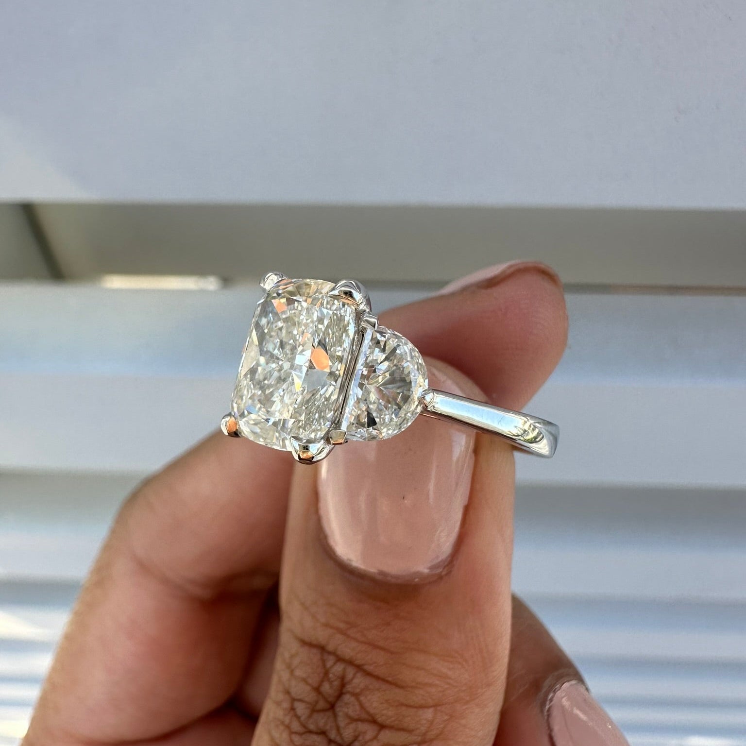 3 Stone Cushion Cut Diamond Engagement Ring