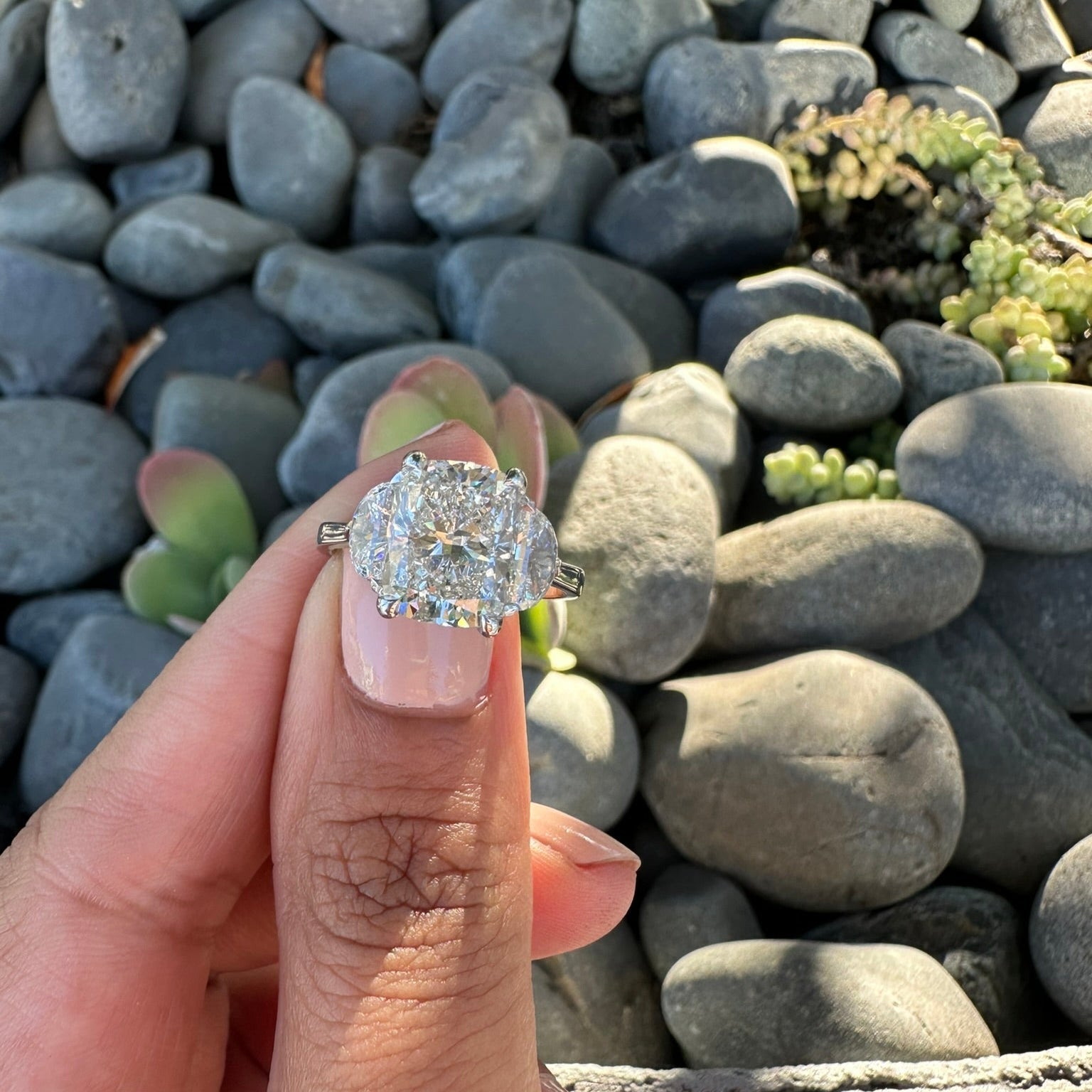 3 Stone Cushion Cut Diamond Engagement Ring