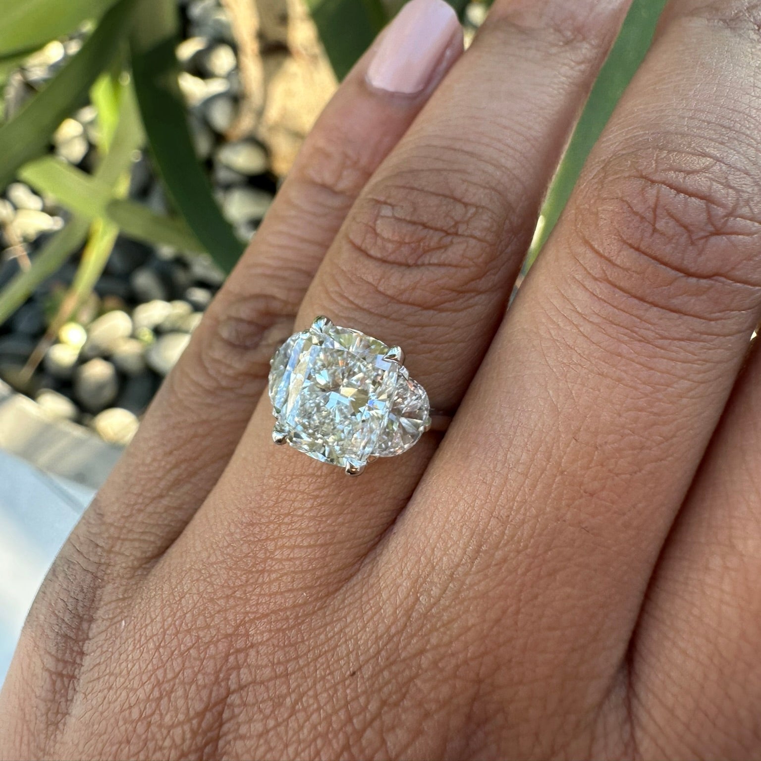 3 Stone Cushion Cut Diamond Engagement Ring