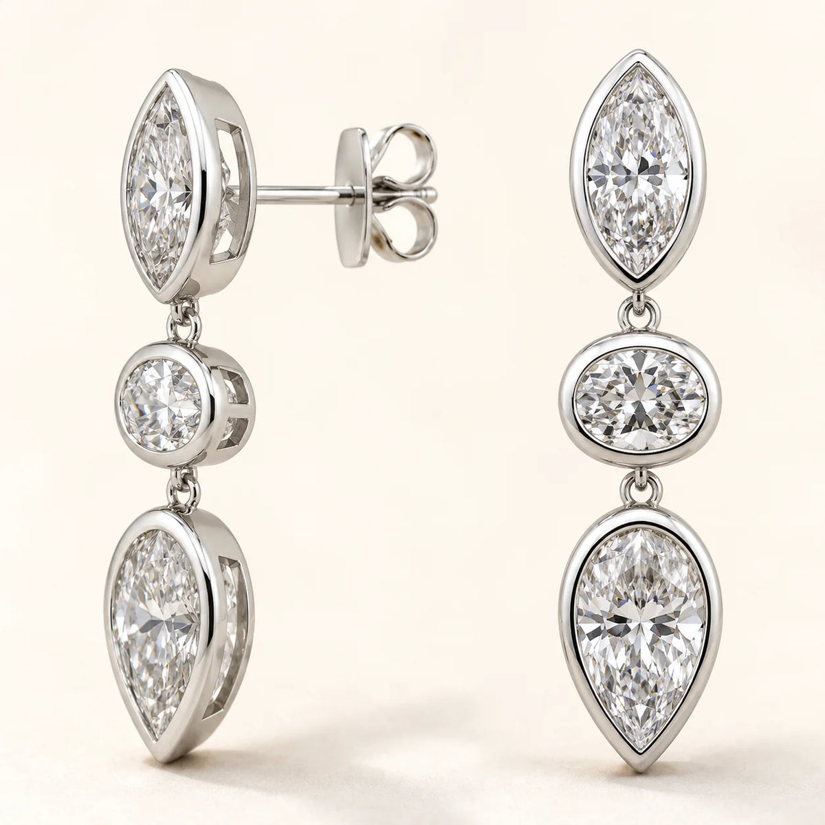 6 CTW Mixed-Shape Diamond Bezel Stud Earrings