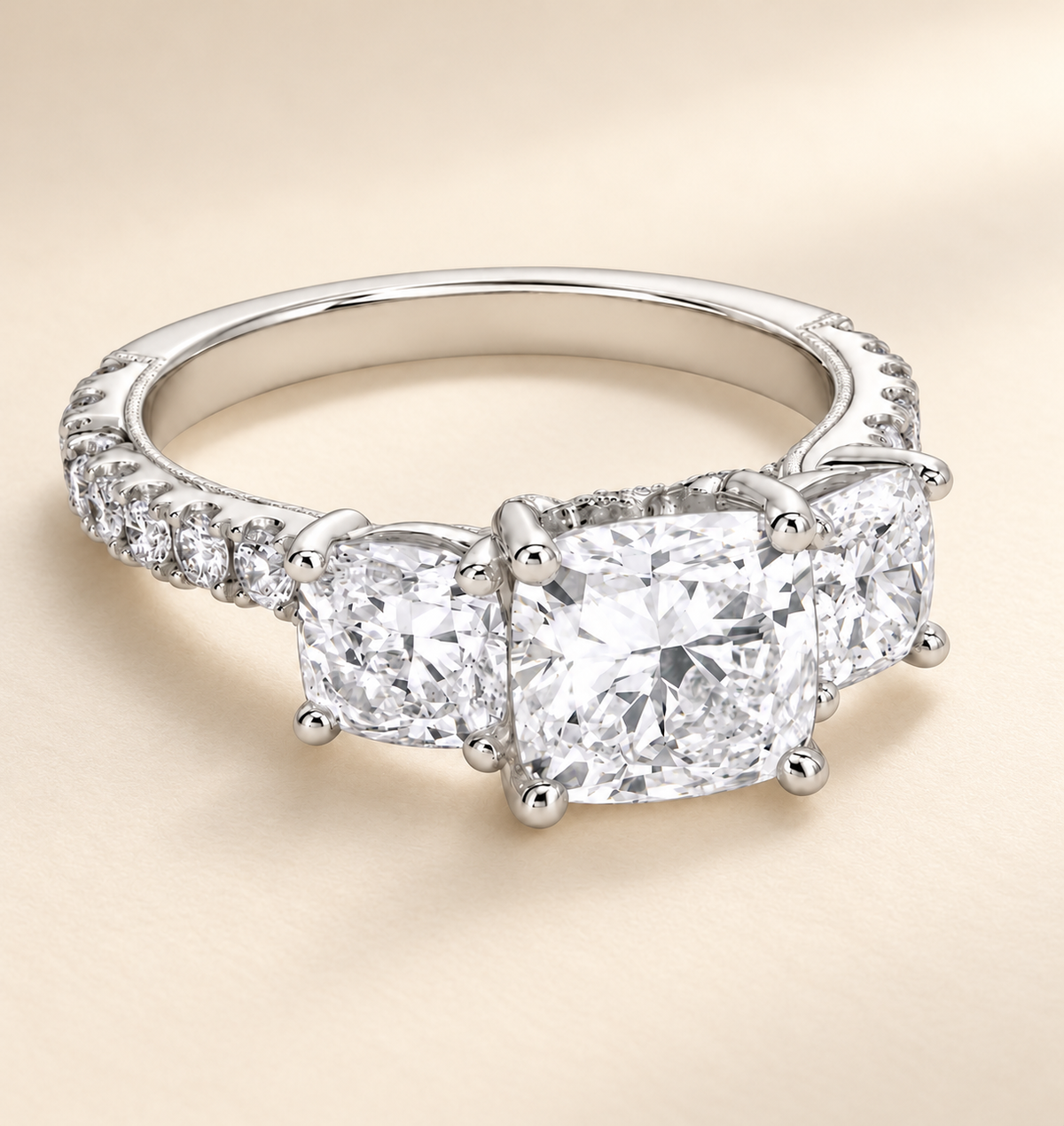 Custom Princess Cut Lab Grown Diamond Engagement Ring With Side Stones
