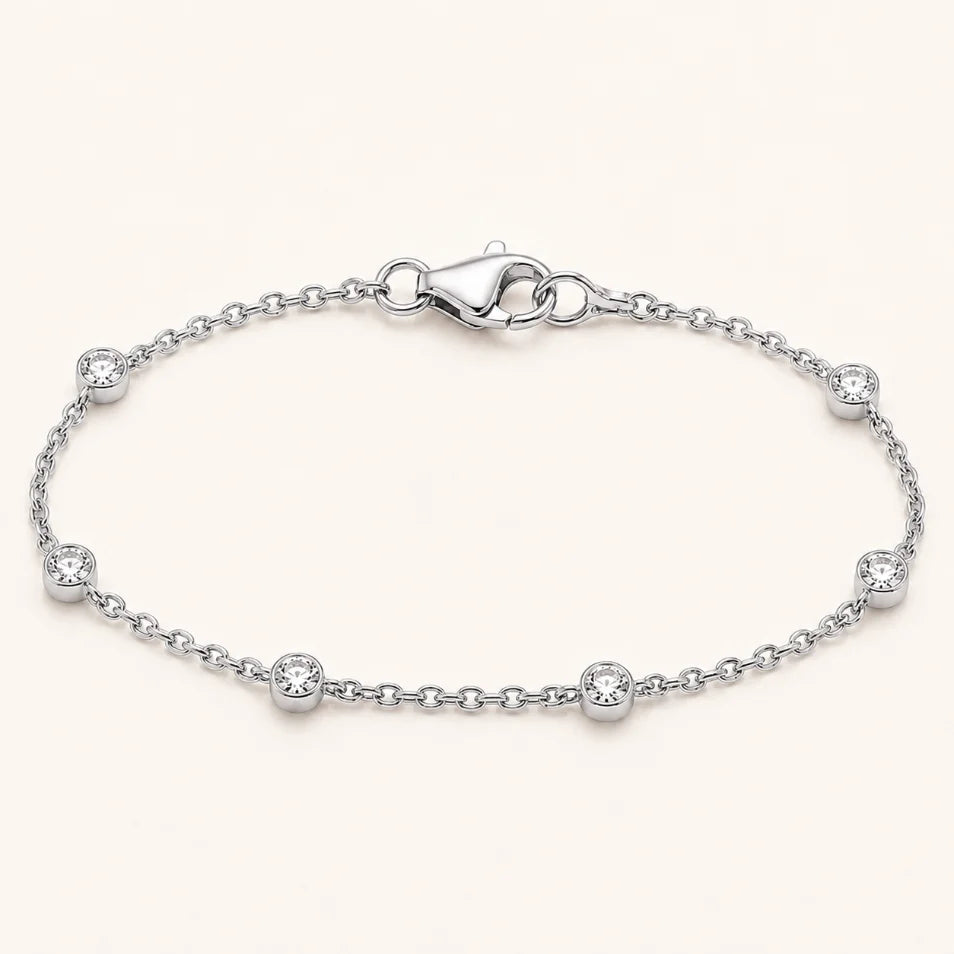 1.25 CTW Bezel-Set Diamond Station Bracelet 14K Gold