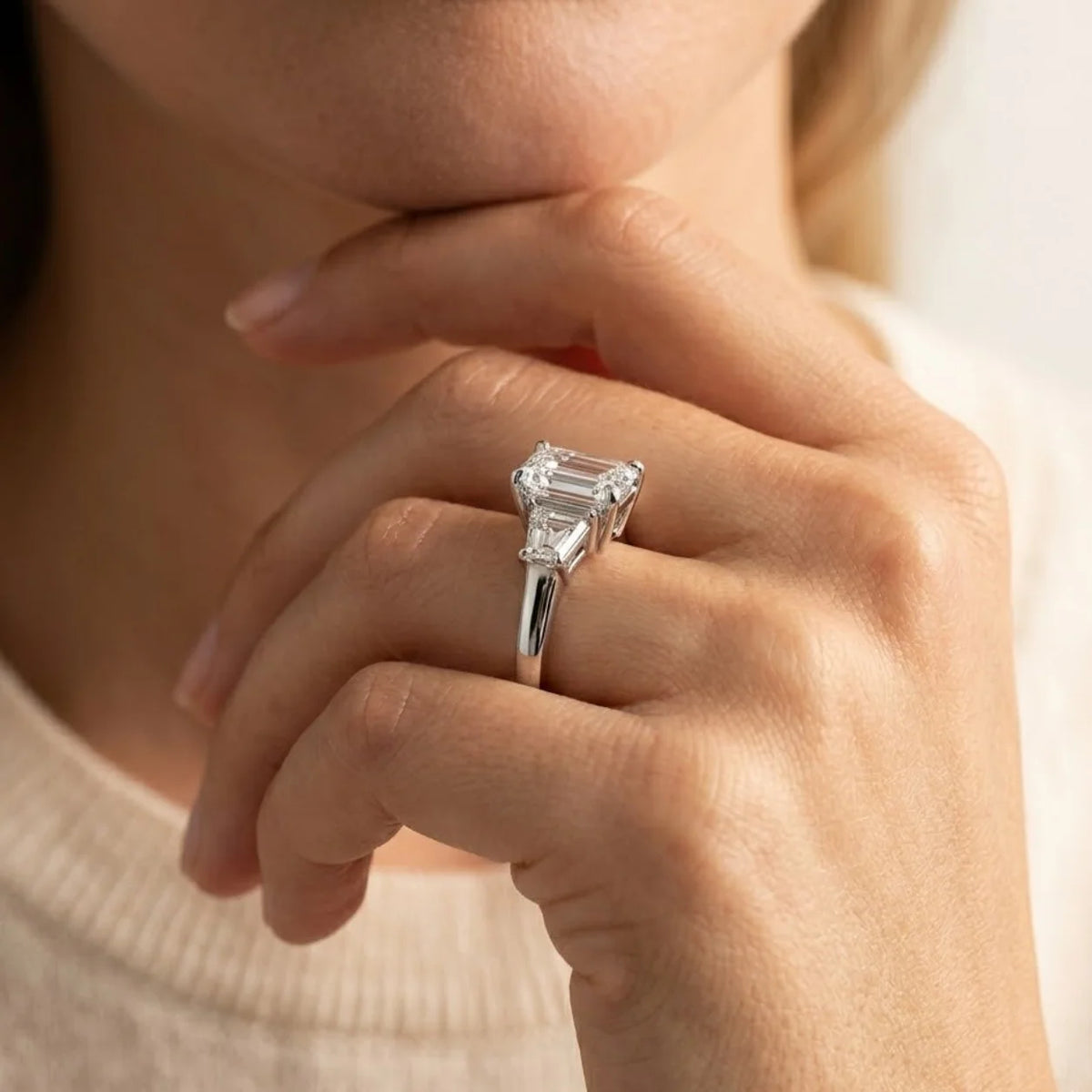 4.80 CTW Emerald-Cut Three-Stone Lab Grown Diamond Engagement Ring 14K Gold
