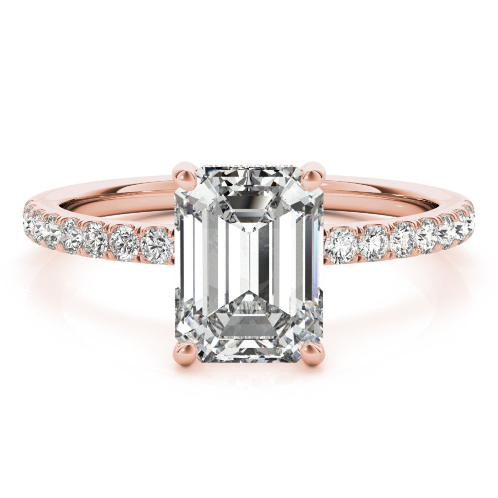 Emerald Cut Pavé & Prong Diamond Engagement Ring