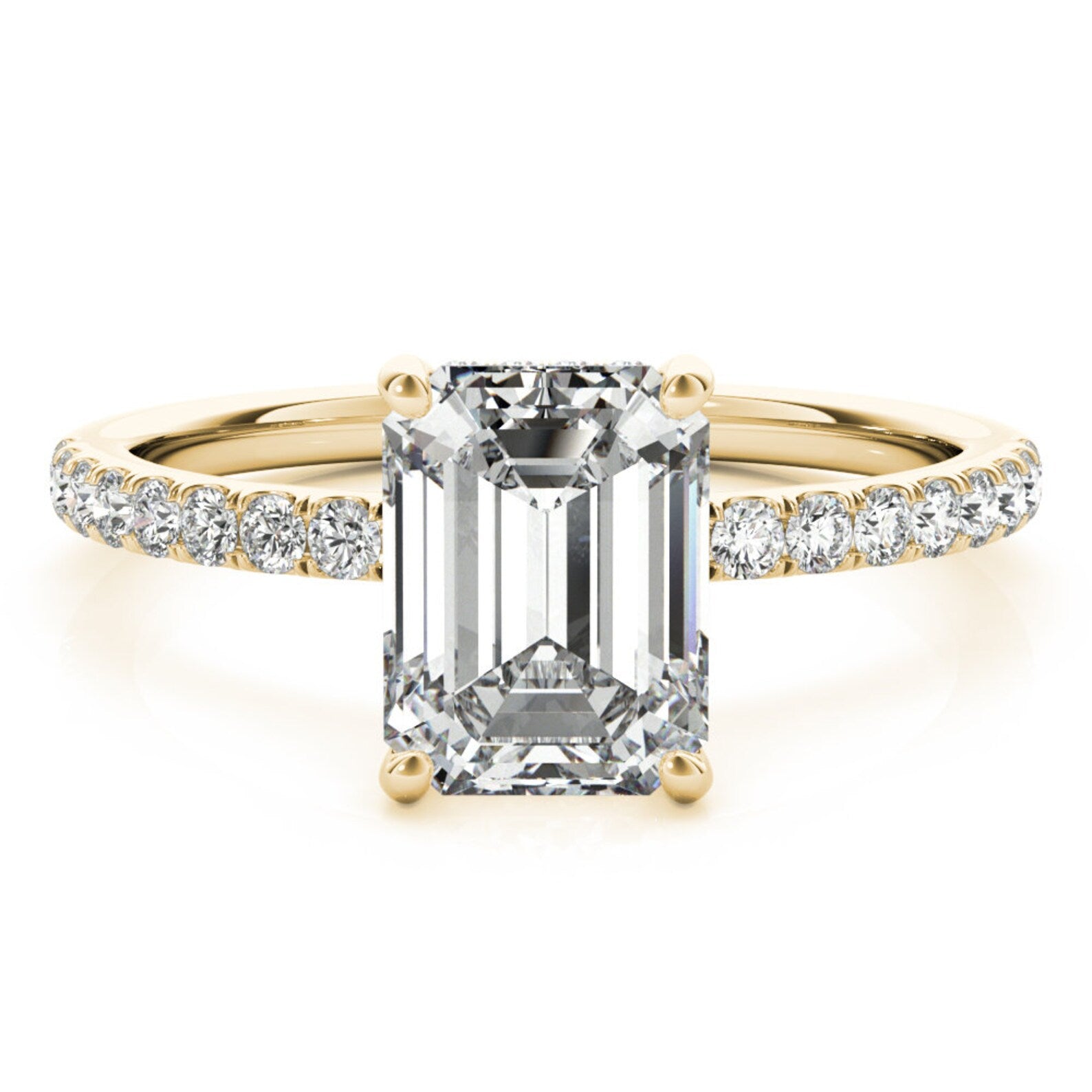 Emerald Cut Pavé & Prong Diamond Engagement Ring