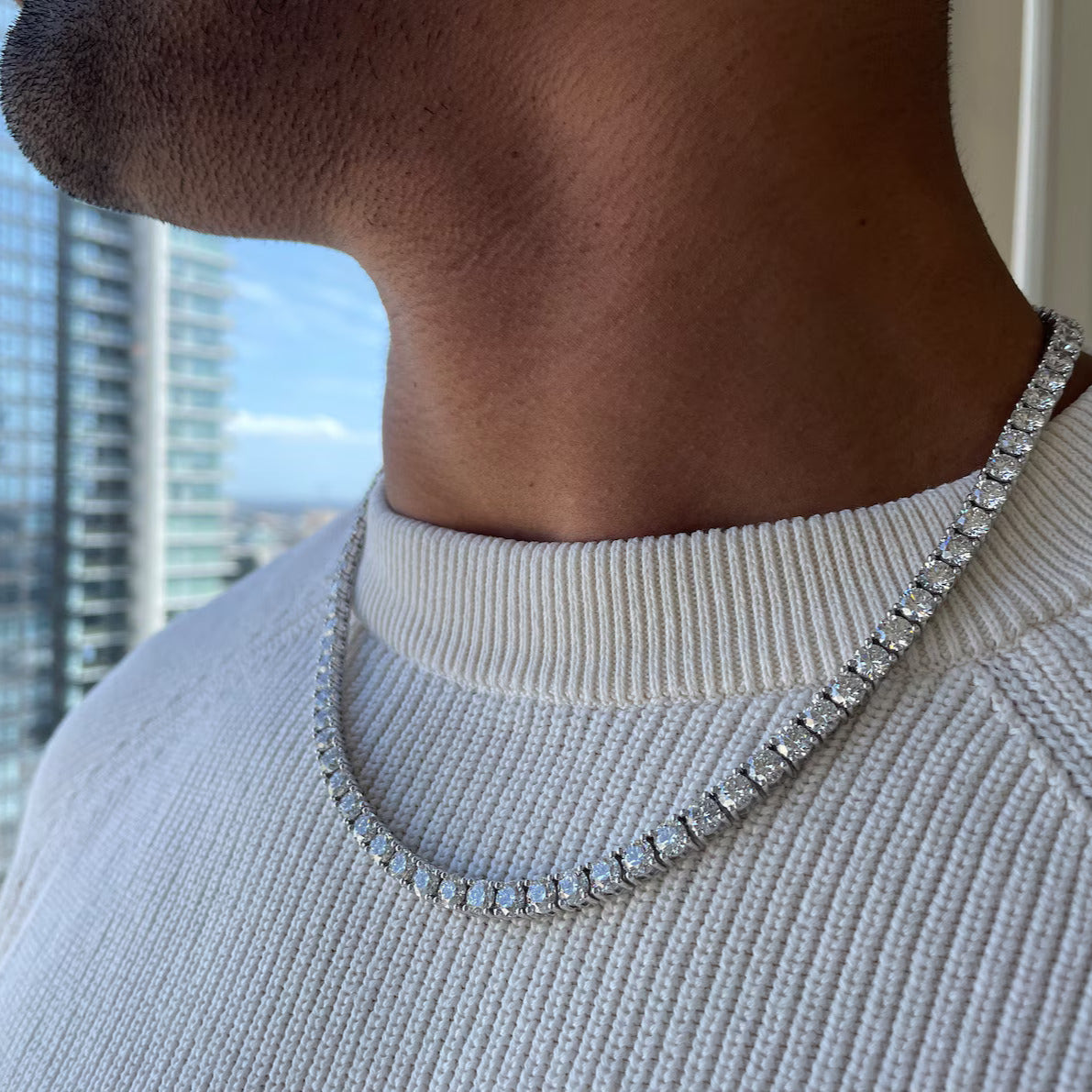 Men's 50 Carat Round Lab Grown Diamond Tennis Necklace