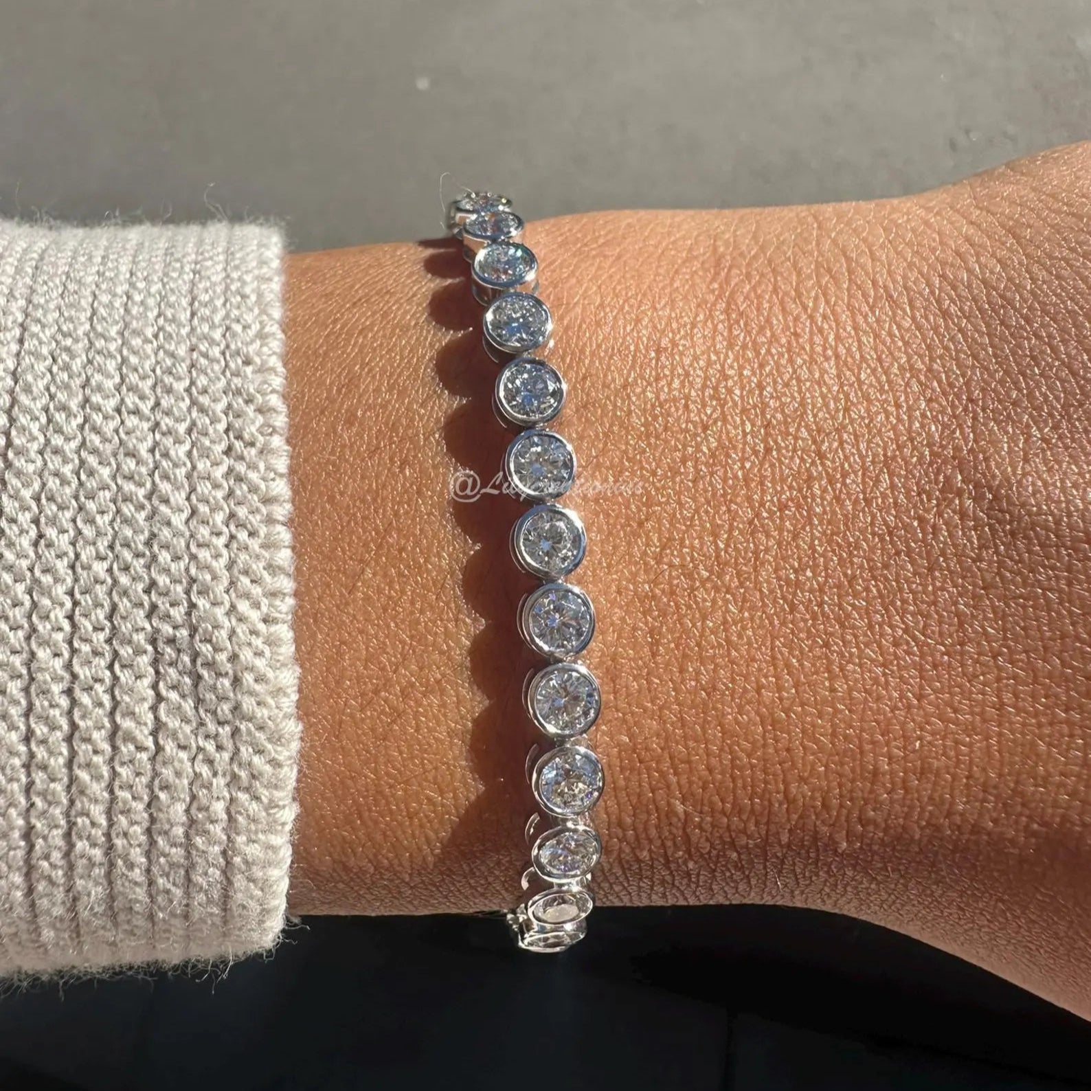 6 Carat Bezel Setting Round Lab Grown Diamond Bracelet