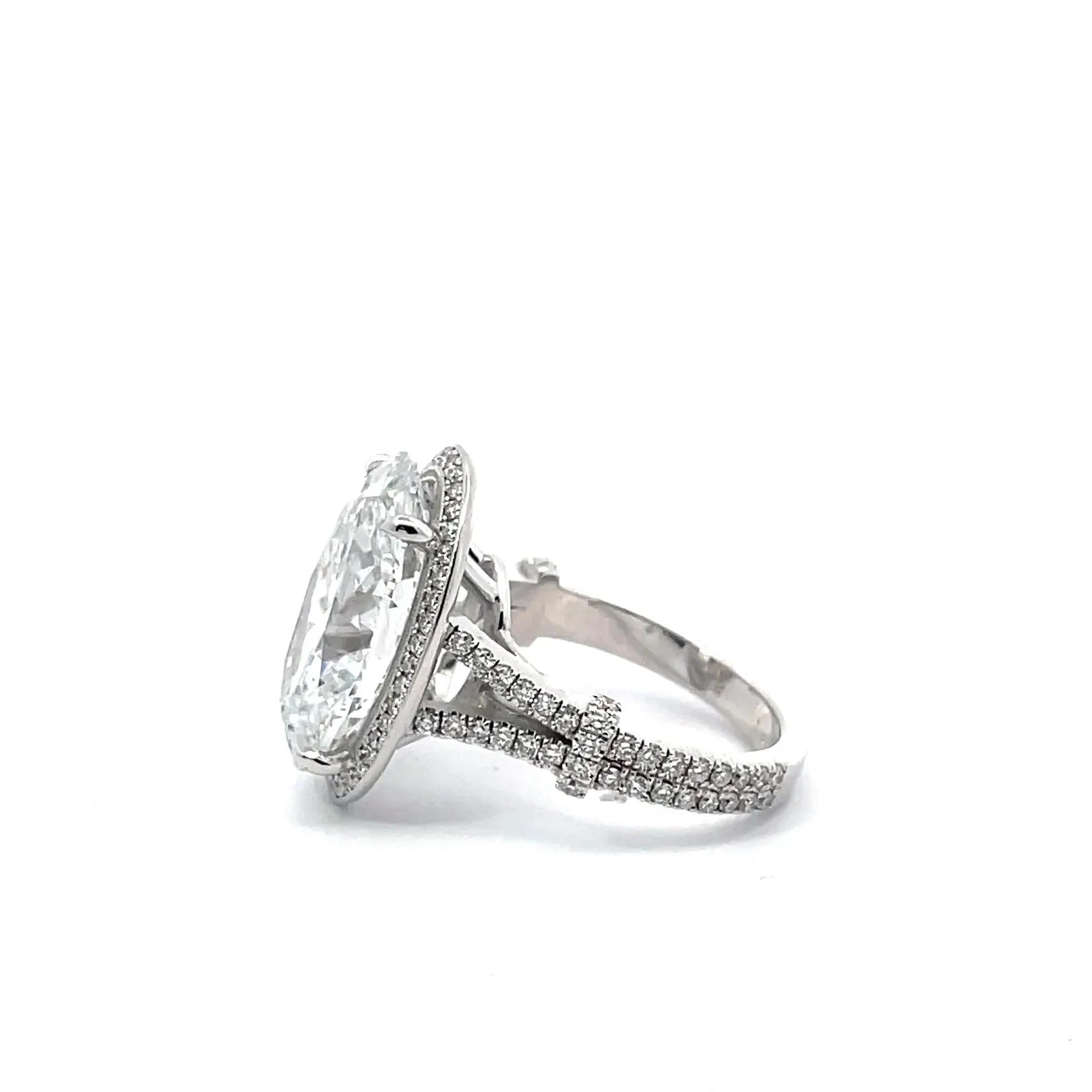 5 CT Oval Diamond Engagement Ring With Split Shank and Pave Diamonds