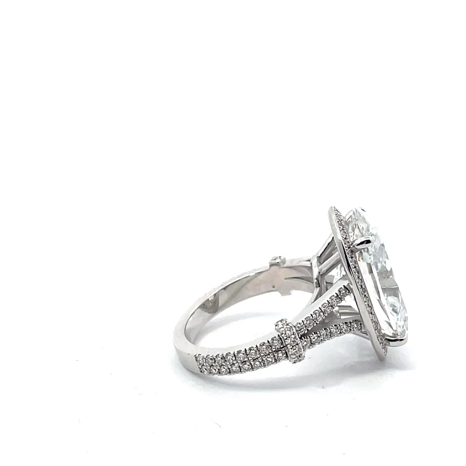 5 CT Oval Diamond Engagement Ring With Split Shank and Pave Diamonds