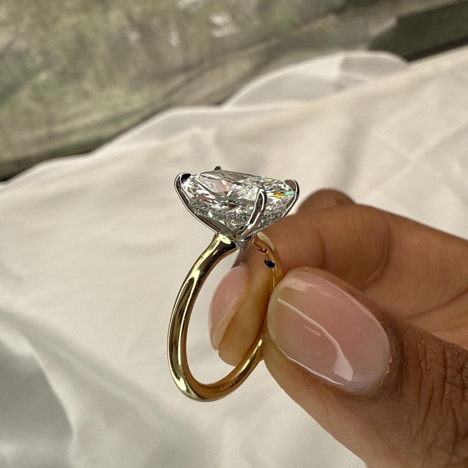 Two-Tone Cushion Solitaire Diamond Engagement Ring