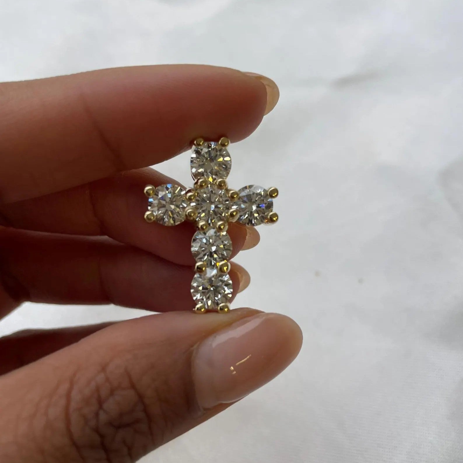 6 Stone Round Lab Grown Diamond Cross Pendant