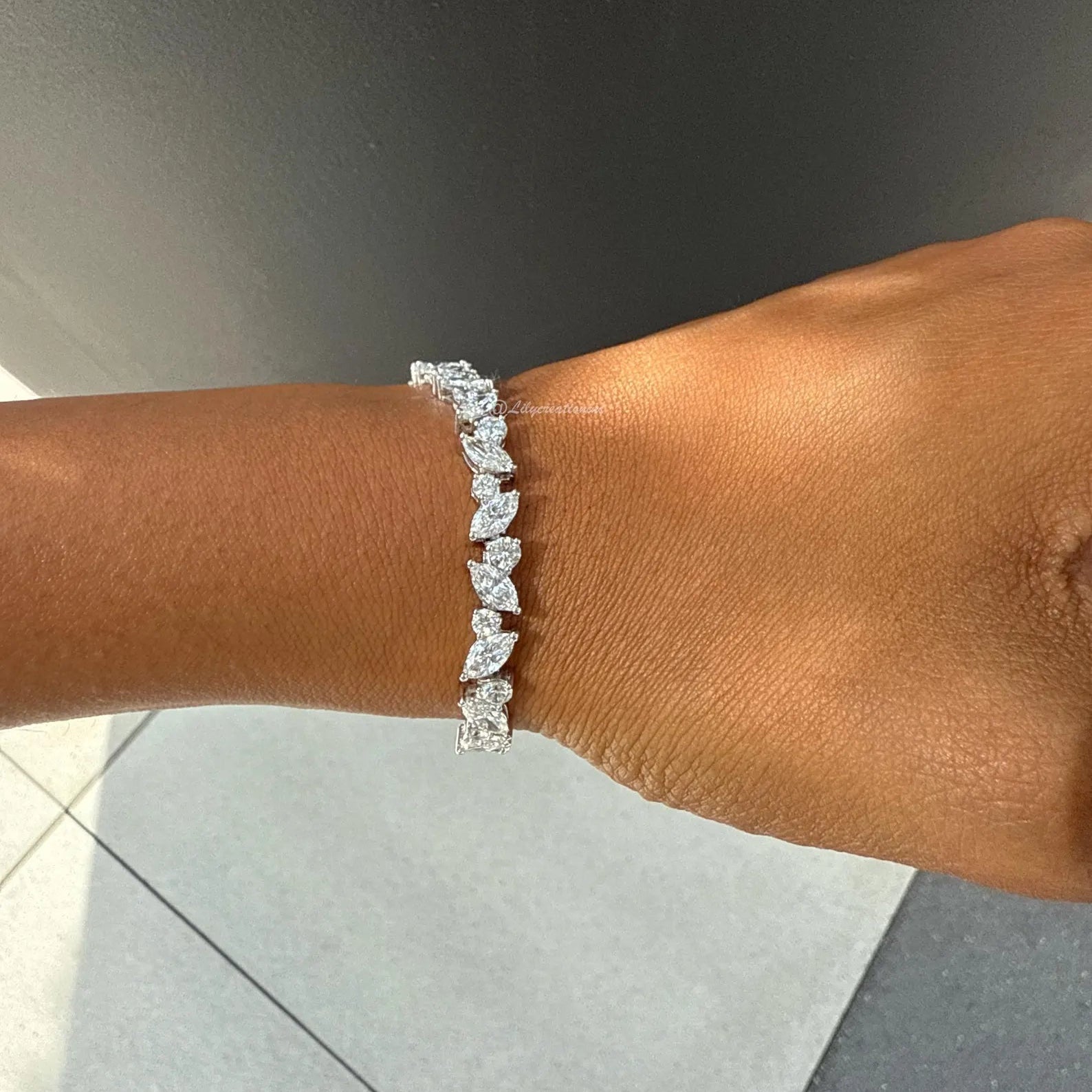 10 Carat Marquee and Round Lab Grown Diamond Tennis Bracelet
