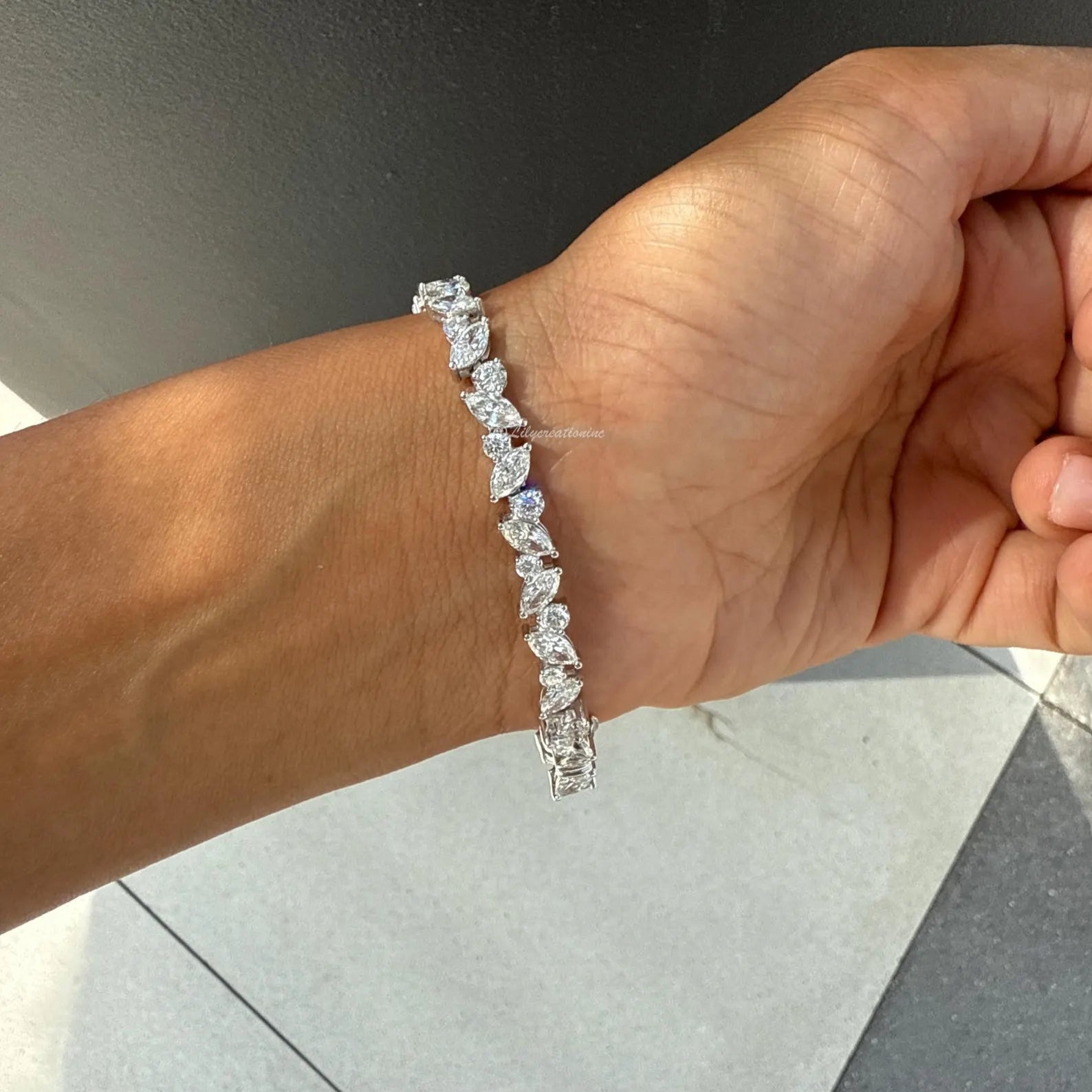 10 Carat Marquee and Round Lab Grown Diamond Tennis Bracelet