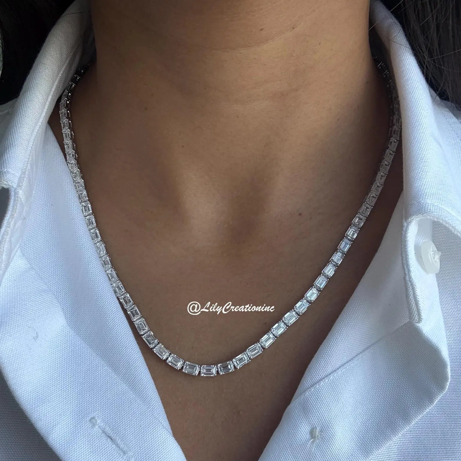 30 Carat Emerald Cut Lab Grown Diamond Tennis Necklace