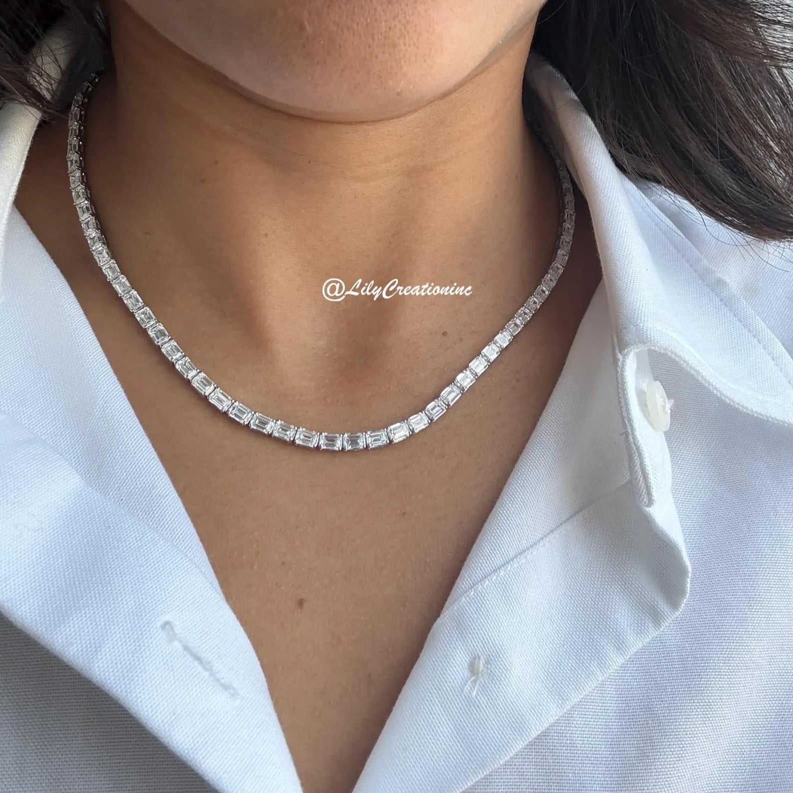 25 Carat Emerald Cut Lab Grown Diamond Tennis Necklace