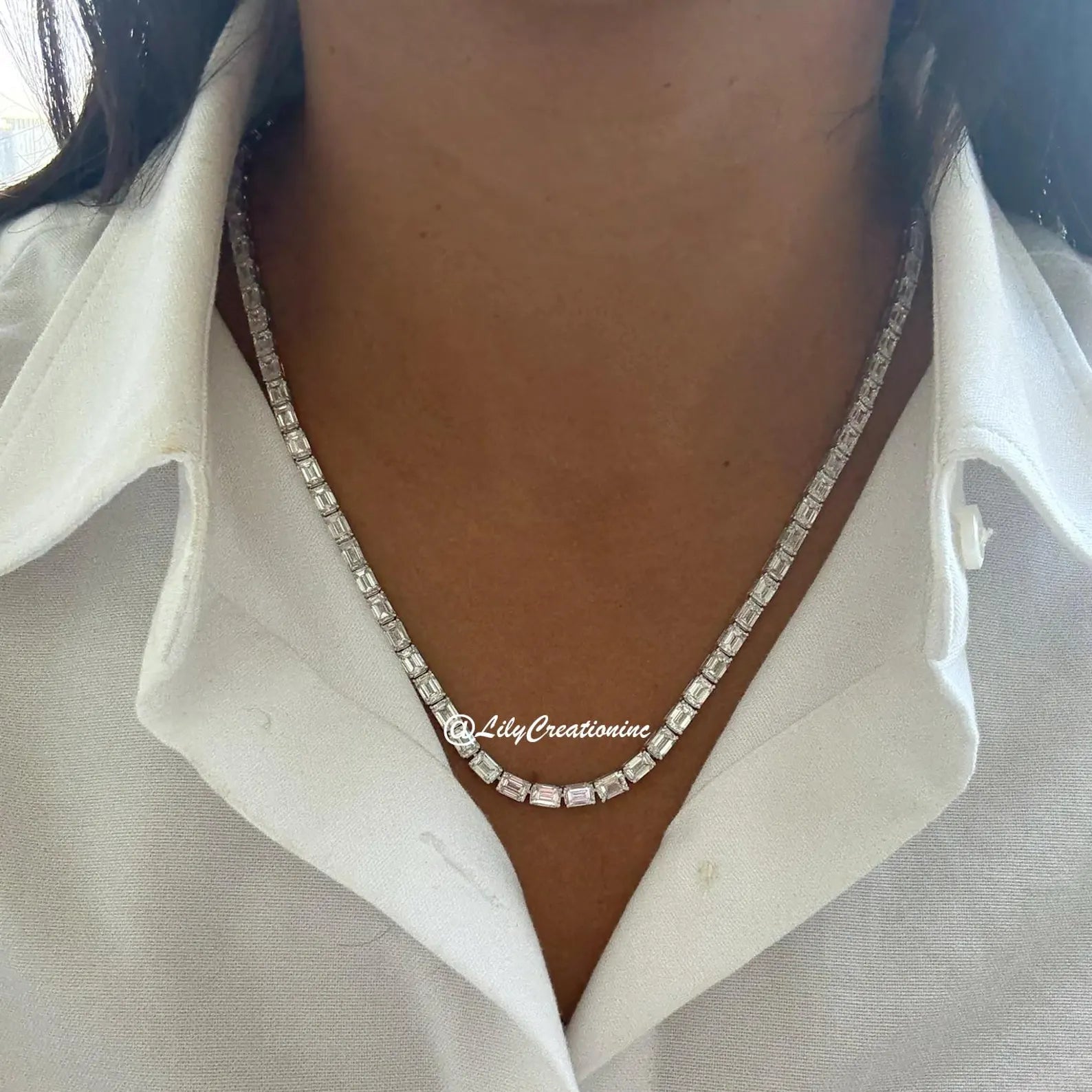 30 Carat Emerald Cut Lab Grown Diamond Tennis Necklace