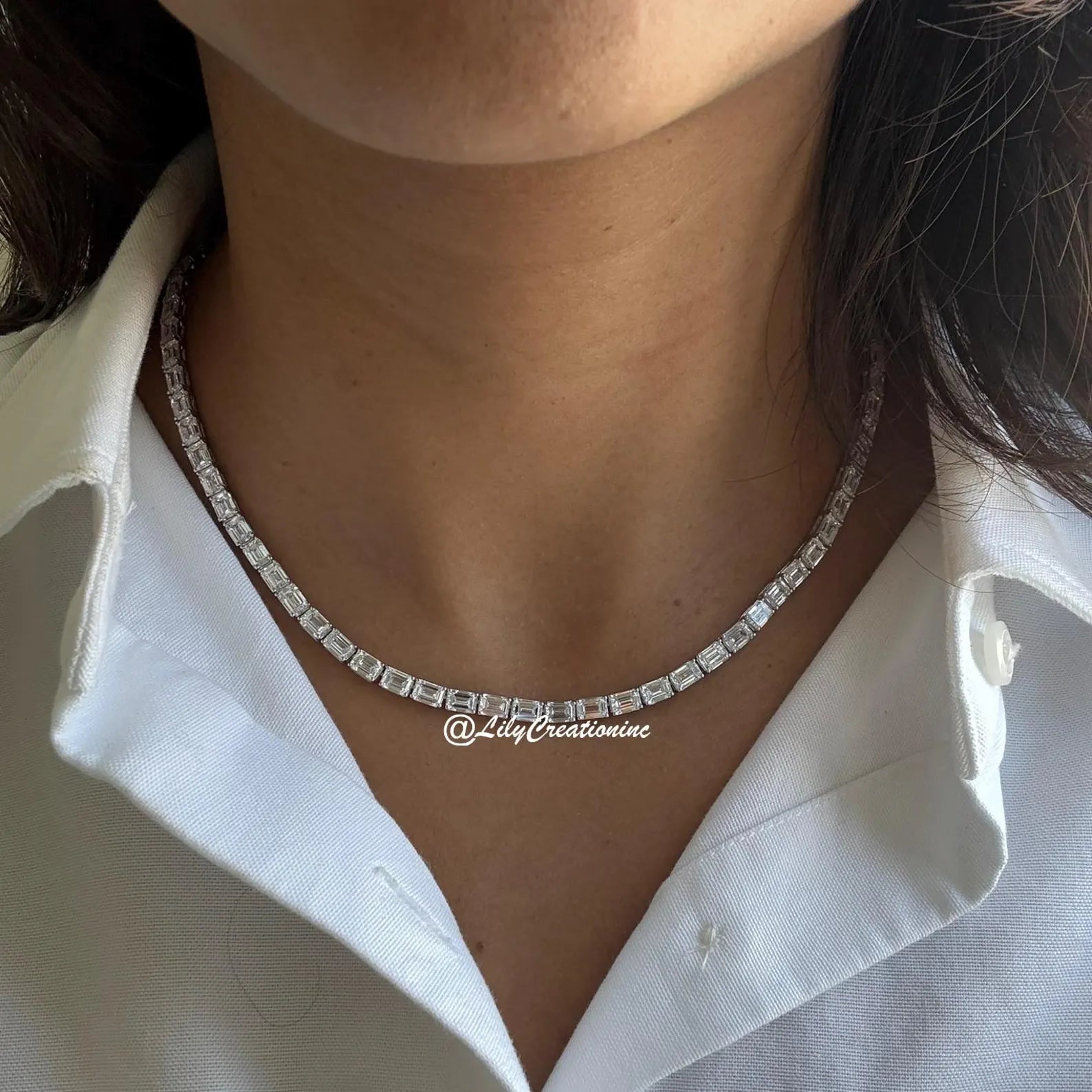 30 Carat Emerald Cut Lab Grown Diamond Tennis Necklace