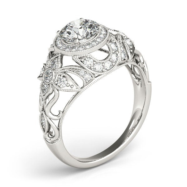 Art Deco Diamond Engagement Ring, Vintage Diamond Engagement Ring, Womens Vintage Engagement Ring. 14K White Gold Engagement Ring.