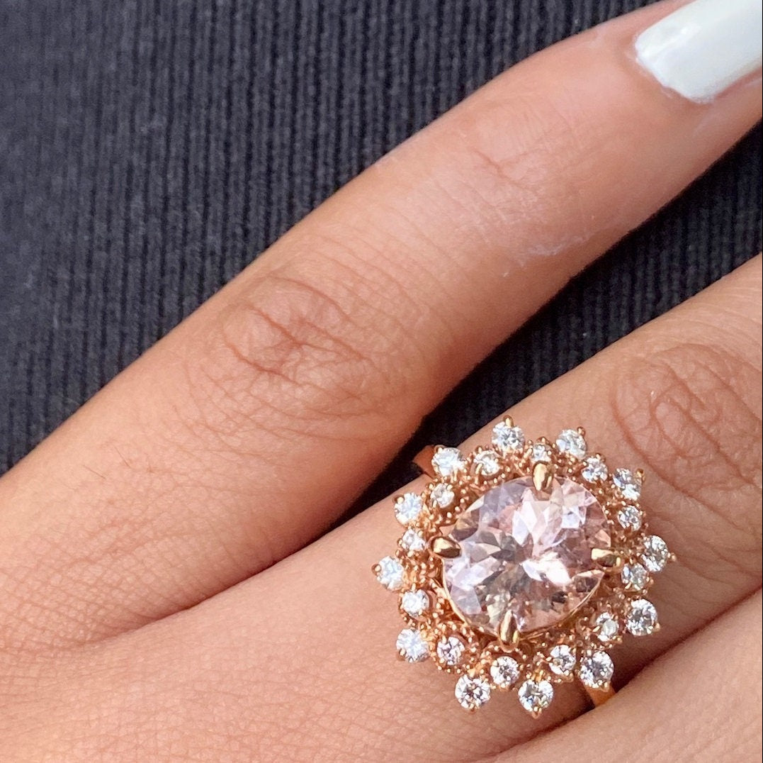Morganite Halo Diamond Engagement Ring