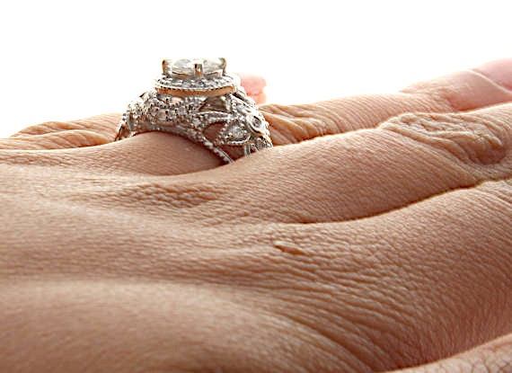 Art Deco Diamond Engagement Ring, Vintage Diamond Engagement Ring, Womens Vintage Engagement Ring. 14K White Gold Engagement Ring.