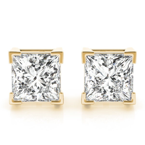 2 Carat Princess Cut Lab Grown Diamond Stud Earrings