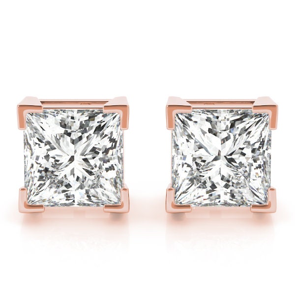 2 Carat Princess Cut Lab Grown Diamond Stud Earrings
